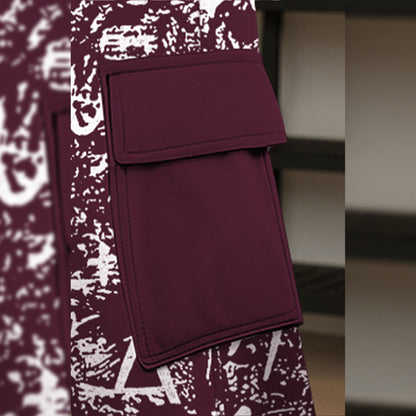 Men All Over Printed Multi Pockets Maroon Cargo Jogger