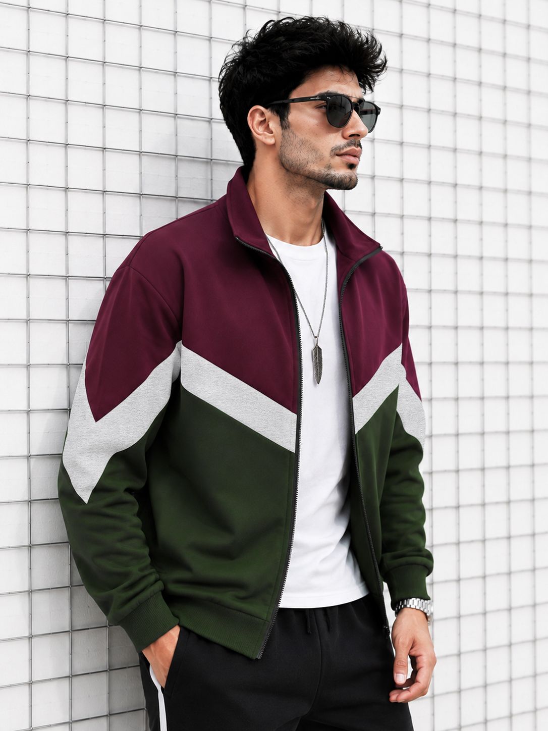 Mens High Neck Multicolor Winter Jacket