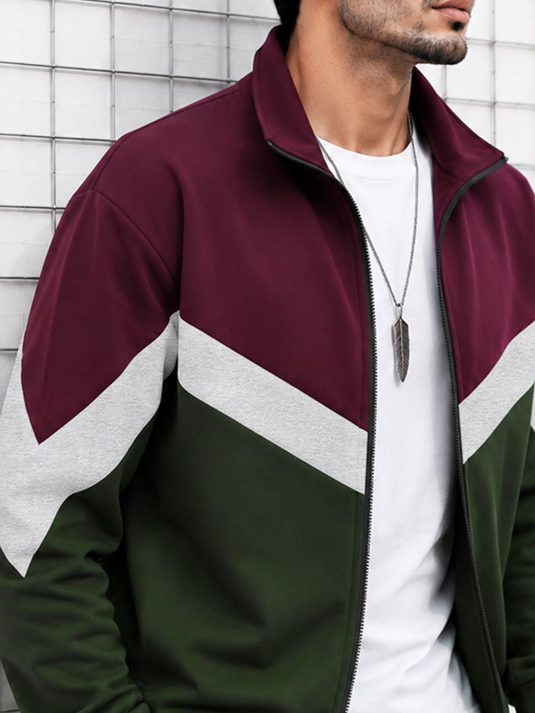 Mens High Neck Multicolor Winter Jacket