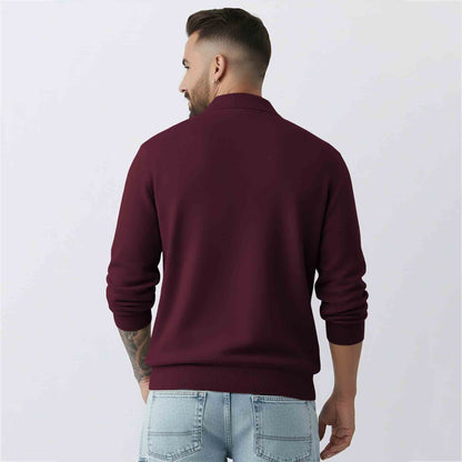 Mens Classic Polo Neck Solid Sweatshirt Maroon