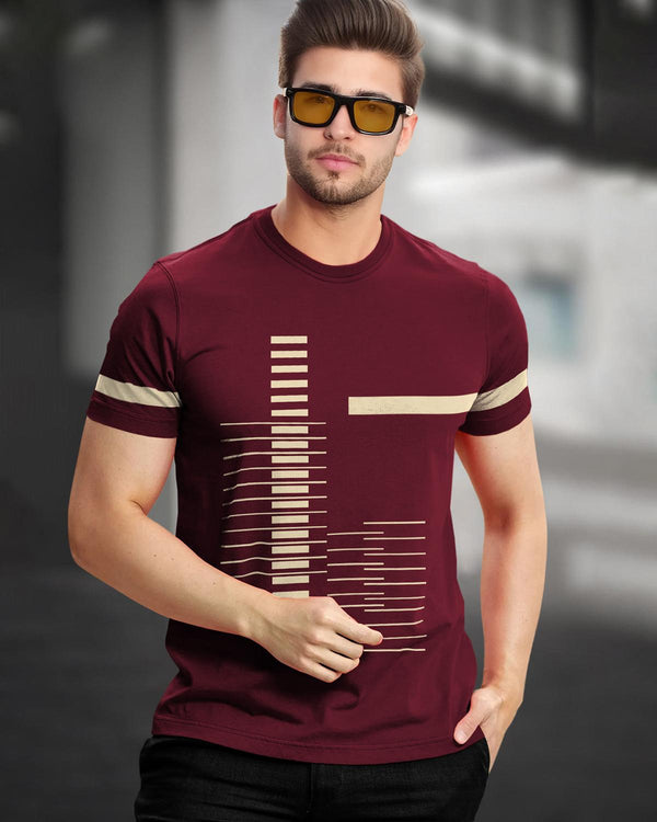 Men Printed Half Sleeve Round Neck Cotton Blend Maroon T-Shirt