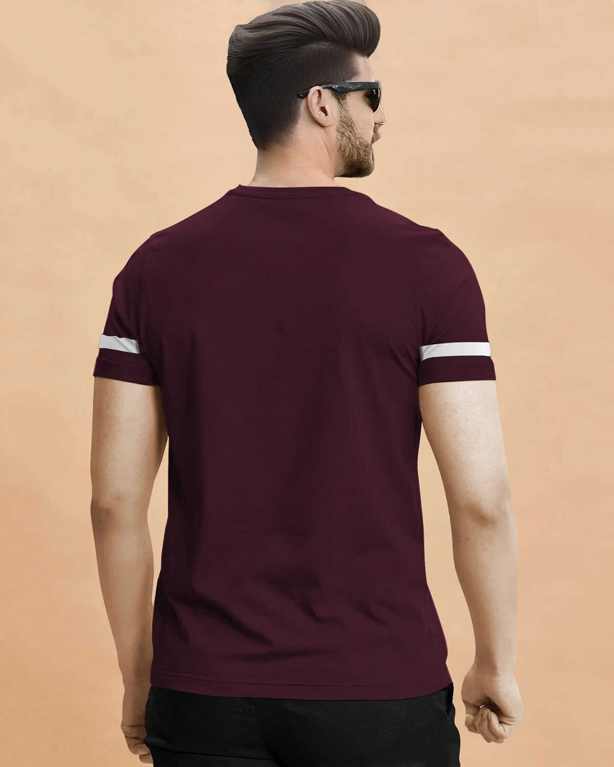 Men Printed Half Sleeve Round Neck Cotton Blend T-Shirt / Maroon