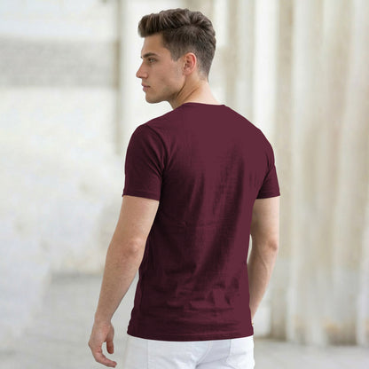 (Pack Of 1) Men Half Sleeve Round Neck Plain Maroon T-shirt