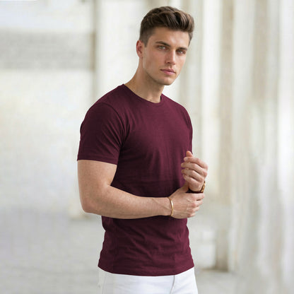 (Pack Of 1) Men Half Sleeve Round Neck Plain Maroon T-shirt