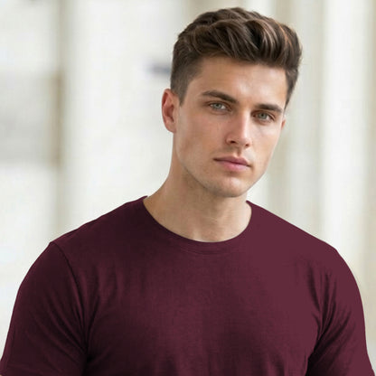 (Pack Of 1) Men Half Sleeve Round Neck Plain Maroon T-shirt