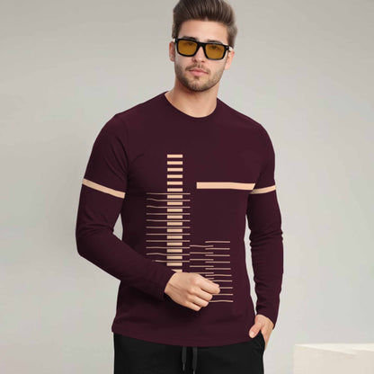 Out Fit Set Full Sleeve Printed Maroon Tshirt Matching Black Trackpant