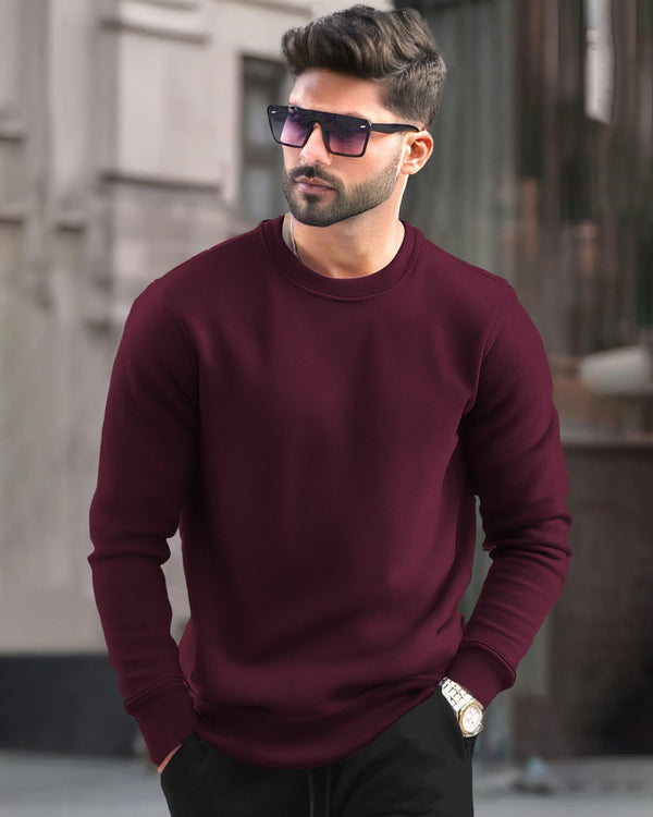 PLAIN MAROON MEN REGULAR FIT CASUAL SWEATSHIRT