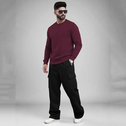 Round Neck Sweatshirt and Baggy Cargo Matching Outfits