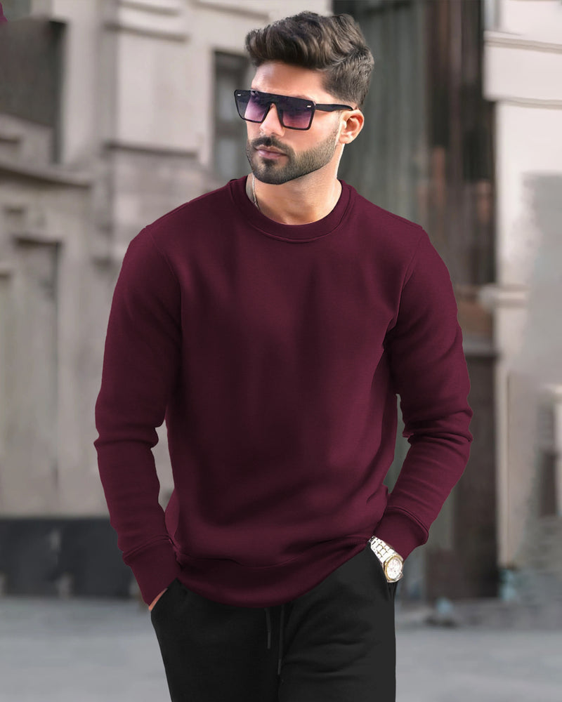 Men Winter Tracksuit - Solid Maroon Sweatshirt & Black Track Pant