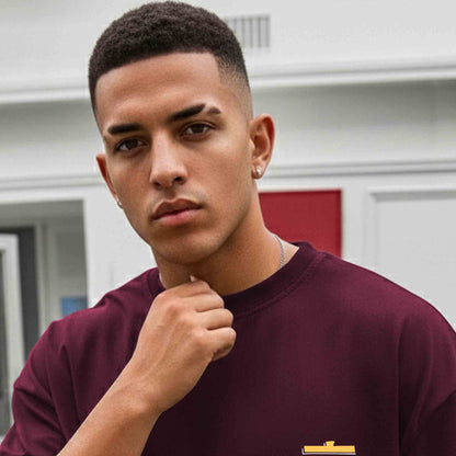 Men Back Printed Oversized Tshirt Maroon
