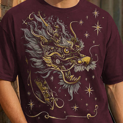 Japanese Dragon Printed Oversized Maroon Tshirt