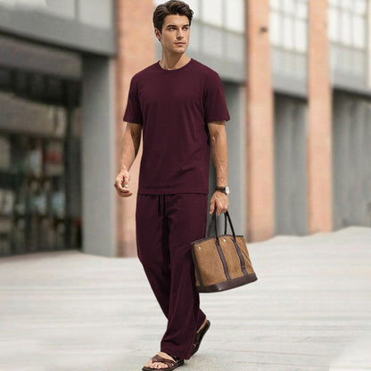 Men Tracksuit Round Neck Plain Tshirts Loose Fit Plain Trackpants