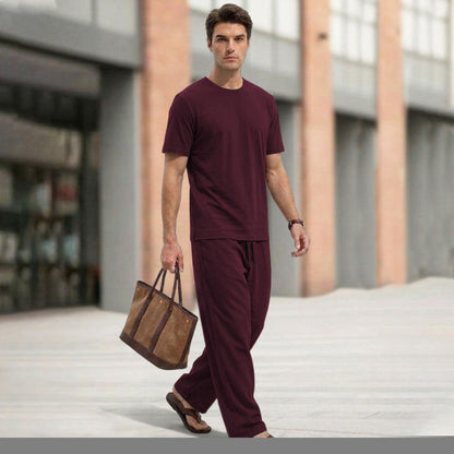 Men Tracksuit Round Neck Plain Tshirts Loose Fit Plain Trackpants