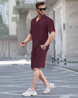 WAFFLE PLAIN TEXTURED SHIRT WITH SHORT / MAROON