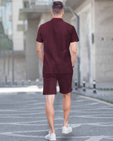WAFFLE PLAIN TEXTURED SHIRT WITH SHORT / MAROON