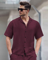 WAFFLE PLAIN TEXTURED SHIRT WITH SHORT / MAROON