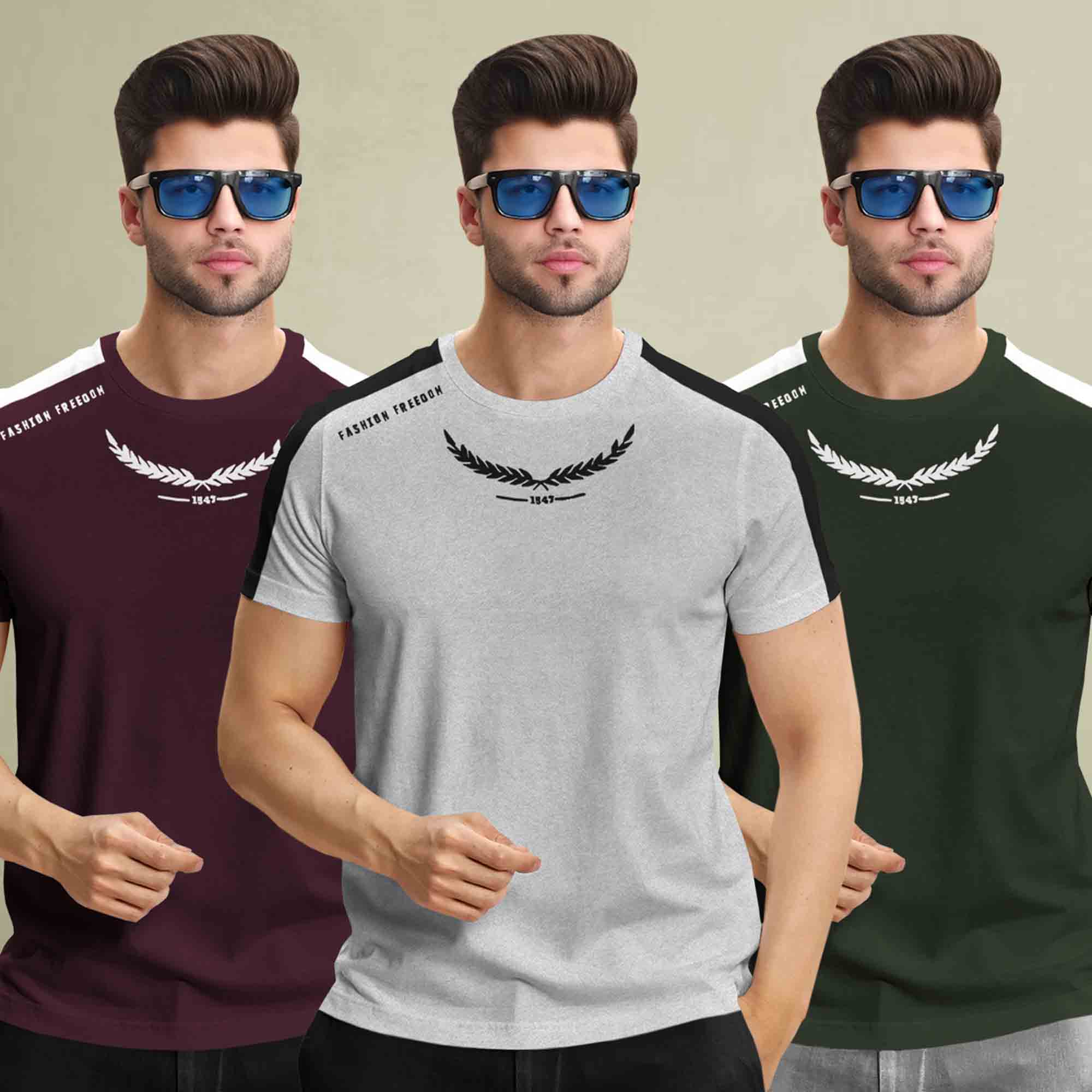 (Pack Of 3) Half Sleeve Printed Tshirts- 12 Variants