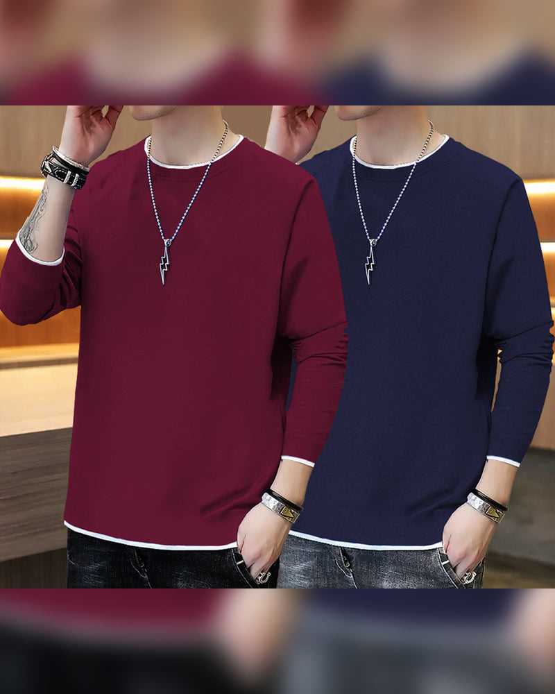 (Pack of 2) Men Full Sleeve T-shirts Combo | 3 COLORS SET