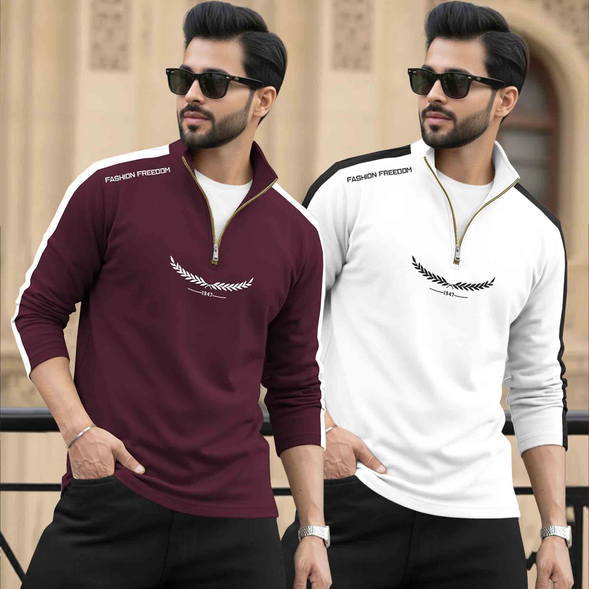 (Pack Of 2) Full Sleeve Round Neck & Quarter Zip Neck T-shirts 18 Variants