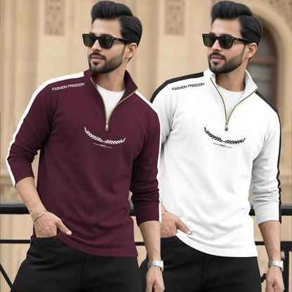 (Pack Of 2) Full Sleeve Round Neck & Quarter Zip Neck T-shirts 18 Variants
