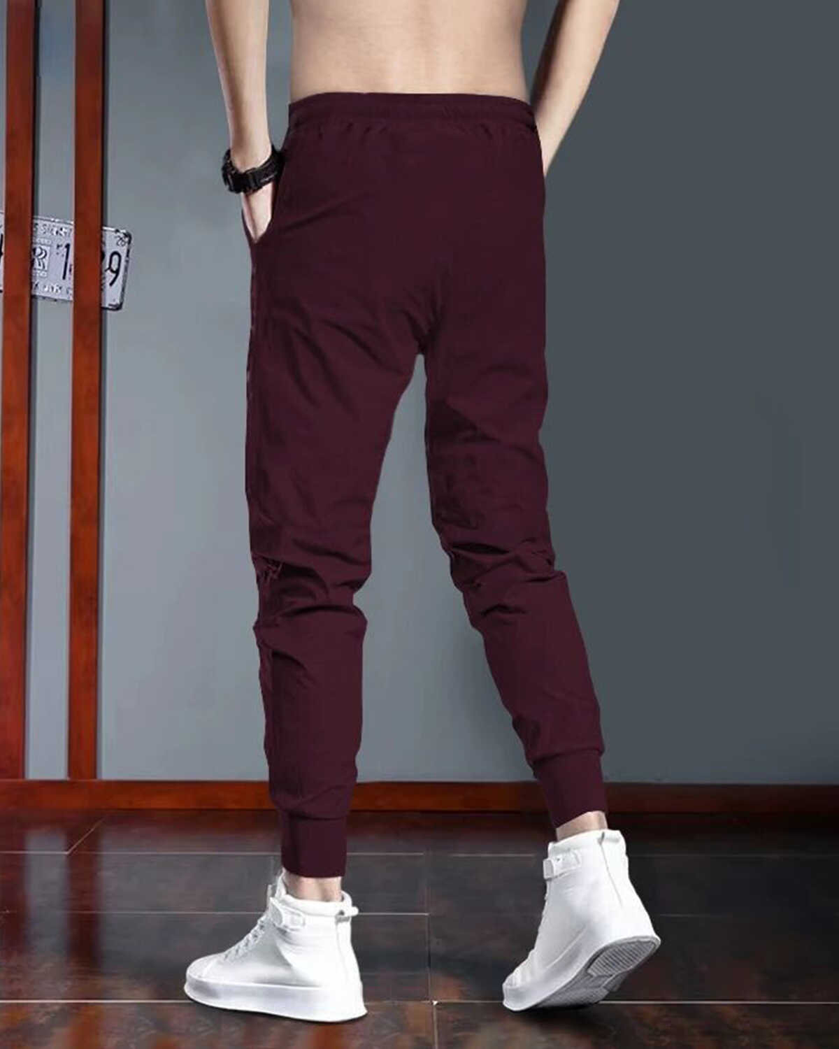 Men Star Printed With Cuffed Trackpant Maroon & White