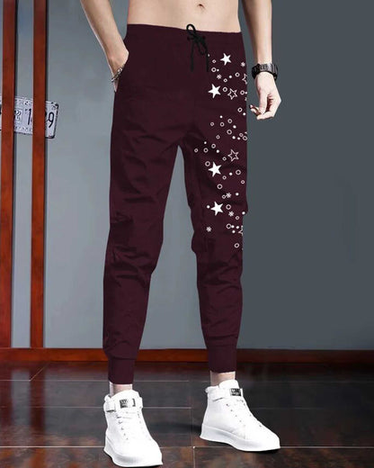 Men Star Printed With Cuffed Trackpant Maroon & White