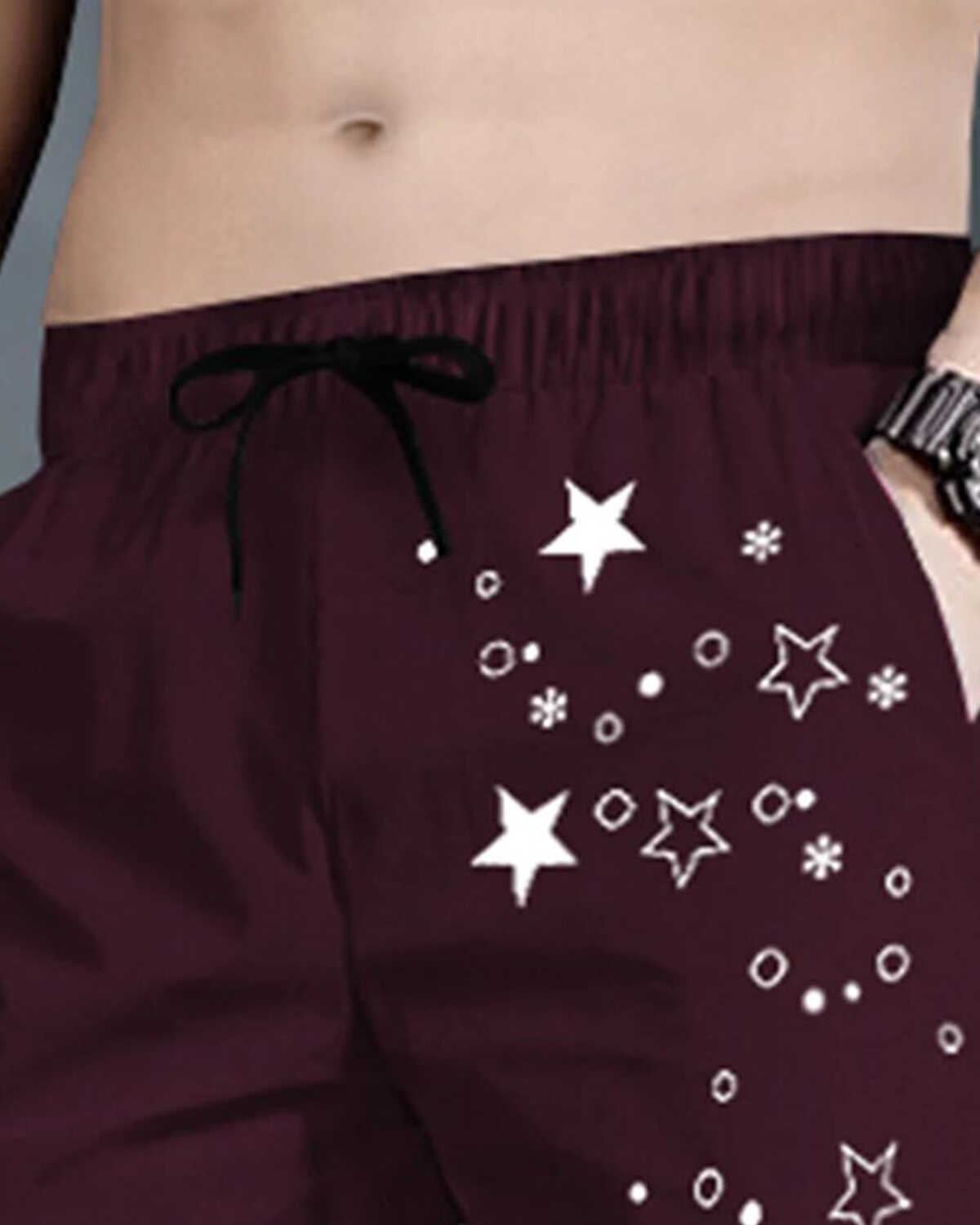 Men Star Printed With Cuffed Trackpant Maroon & White