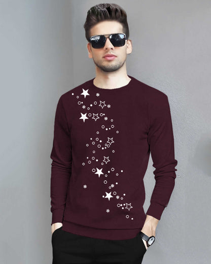 Men Full Sleeve Star Printed Round Neck Black T-Shirt