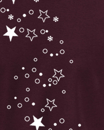 Men Full Sleeve Star Printed Round Neck T-Shirt Maroon
