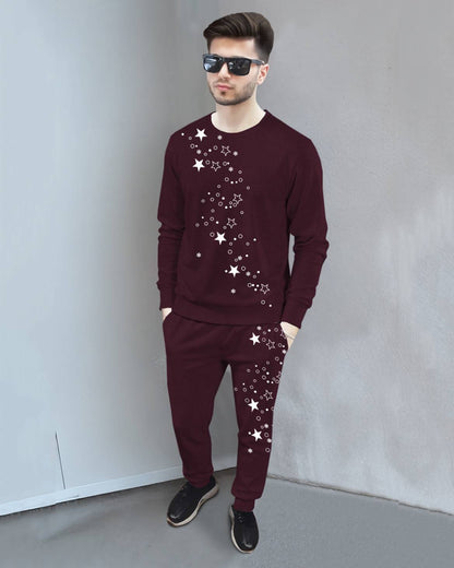 Tracksuit Full Sleeve Star Printed Maroon T-shirt / Maroon Printed Trackpant