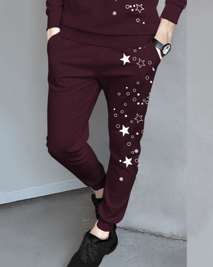 Tracksuit Full Sleeve Star Printed Maroon T-shirt / Maroon Printed Trackpant