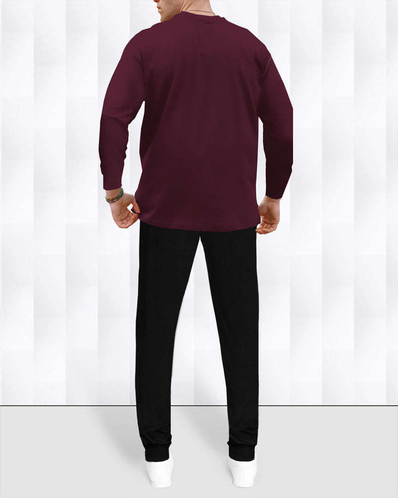 Tracksuit - Gangster Printed Maroon Full T-shirt & Black Trackpant