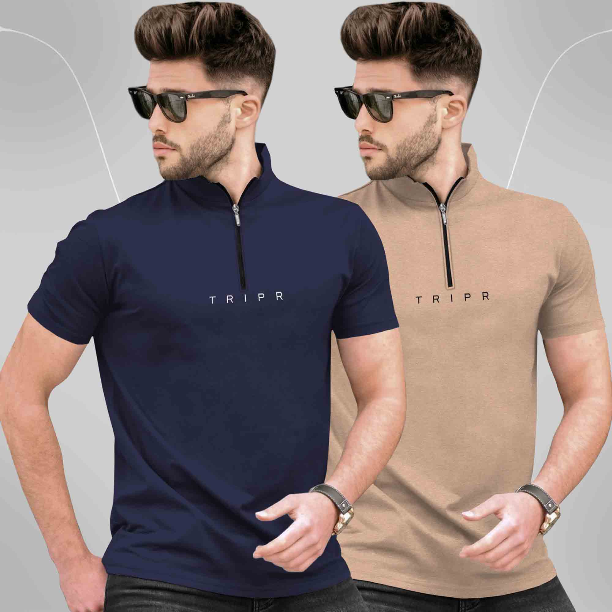 Pack Of 2 High Neck Logo Printed Half Sleeve Combo T-shirts - 13 Variants