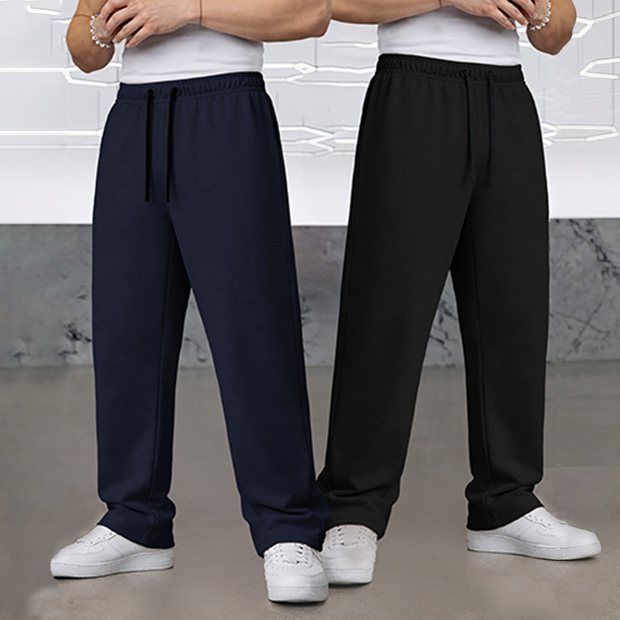 (Pack Of 2) Loose Fit Plain Trackpants Multicolors