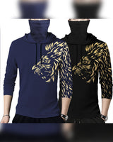 PACK OF 2 | Lion Printed Hooded Mask T-shirt | NAVY & BLACK