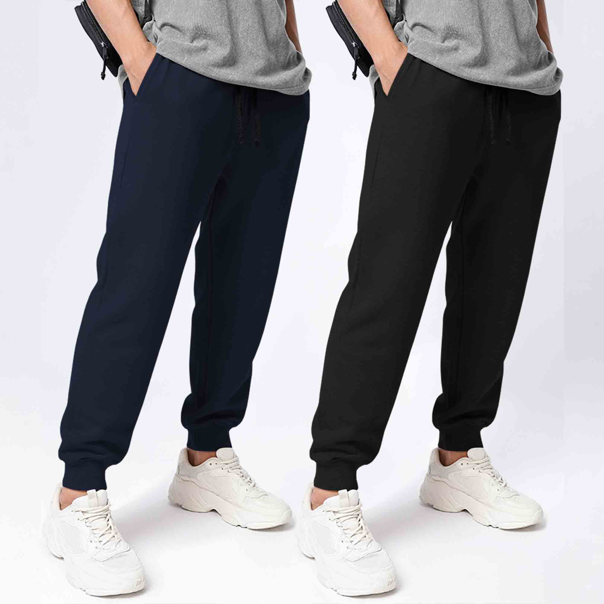 (Pack Of 2) Mens Cotton Blend Solid Navyblue & Black Joggers