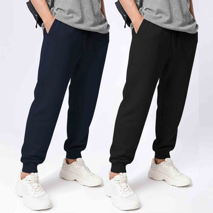(Pack Of 2) Mens Cotton Blend Solid Navyblue & Black Joggers