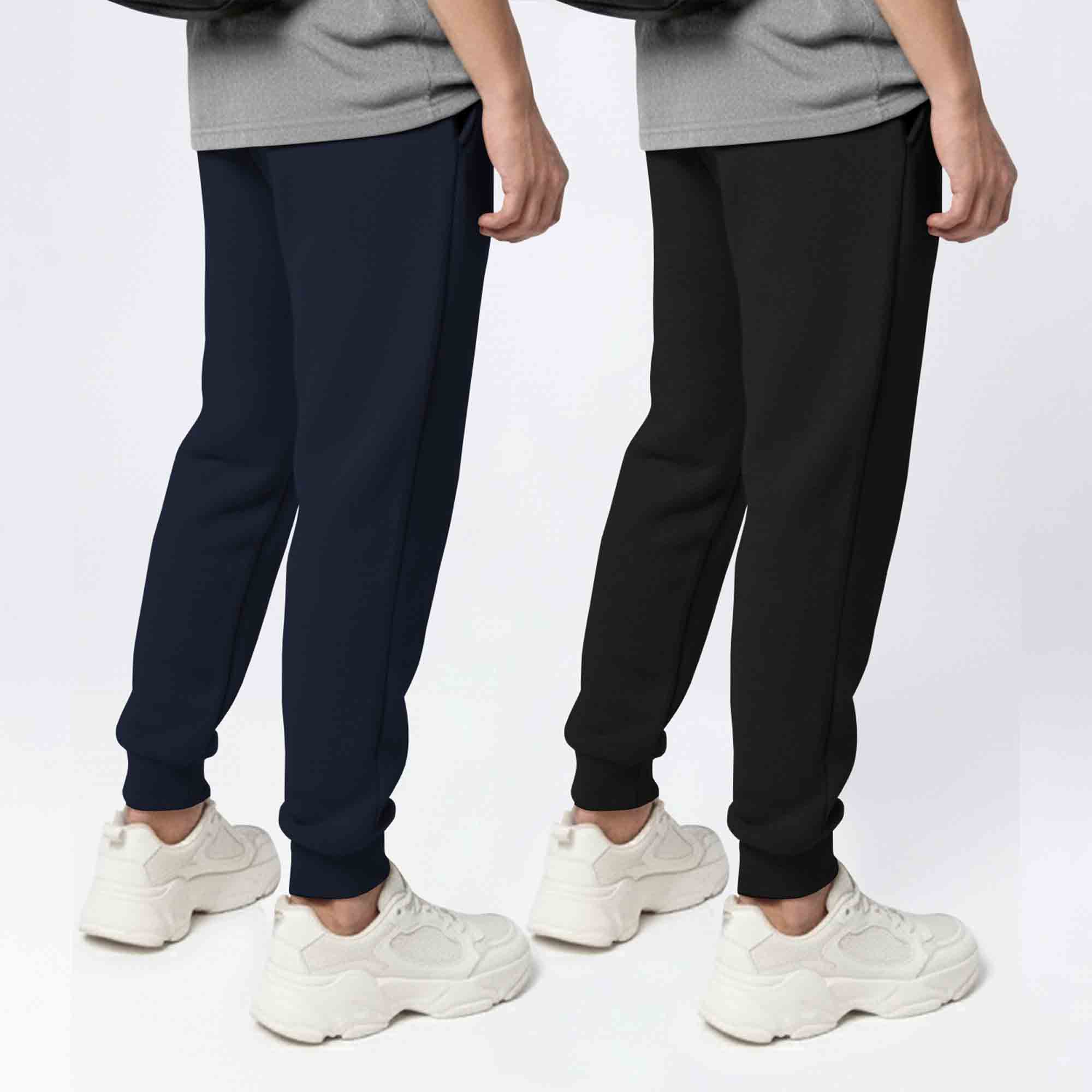 (Pack Of 2) Mens Cotton Blend Solid Navyblue & Black Joggers