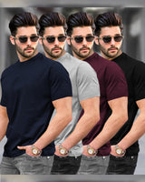 Mens Half Sleeve Plain Round Neck T-shirts (Pack Of 4) / Multicolour