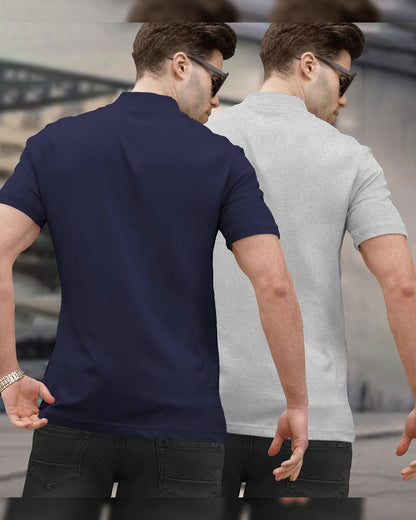 (Pack Of 2) Half Sleeve Men High Neck T-shirts / Navy & Grey