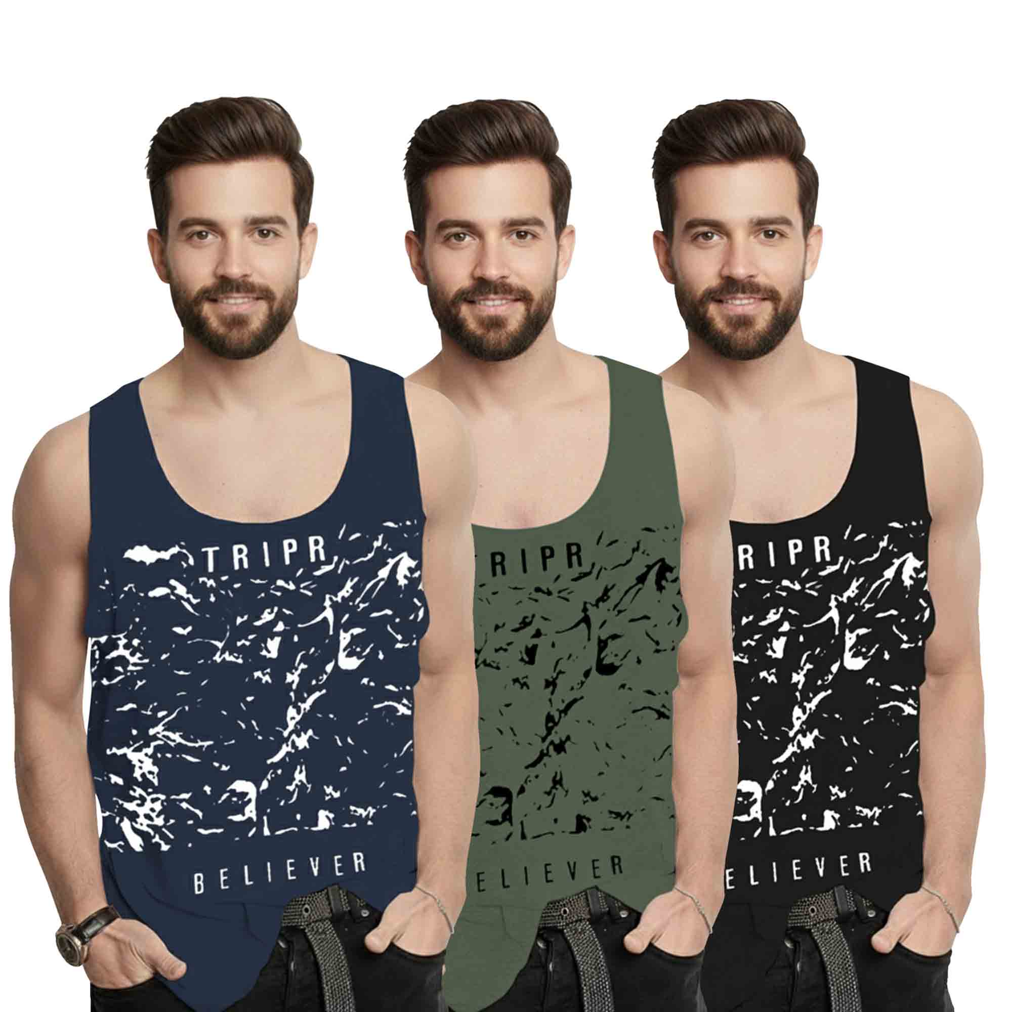Men Printed Vest  (Pack of 3)