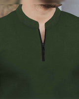 (Pack Of 2) Half Sleeve Men Henley Neck T-shirts / Olive & Grey