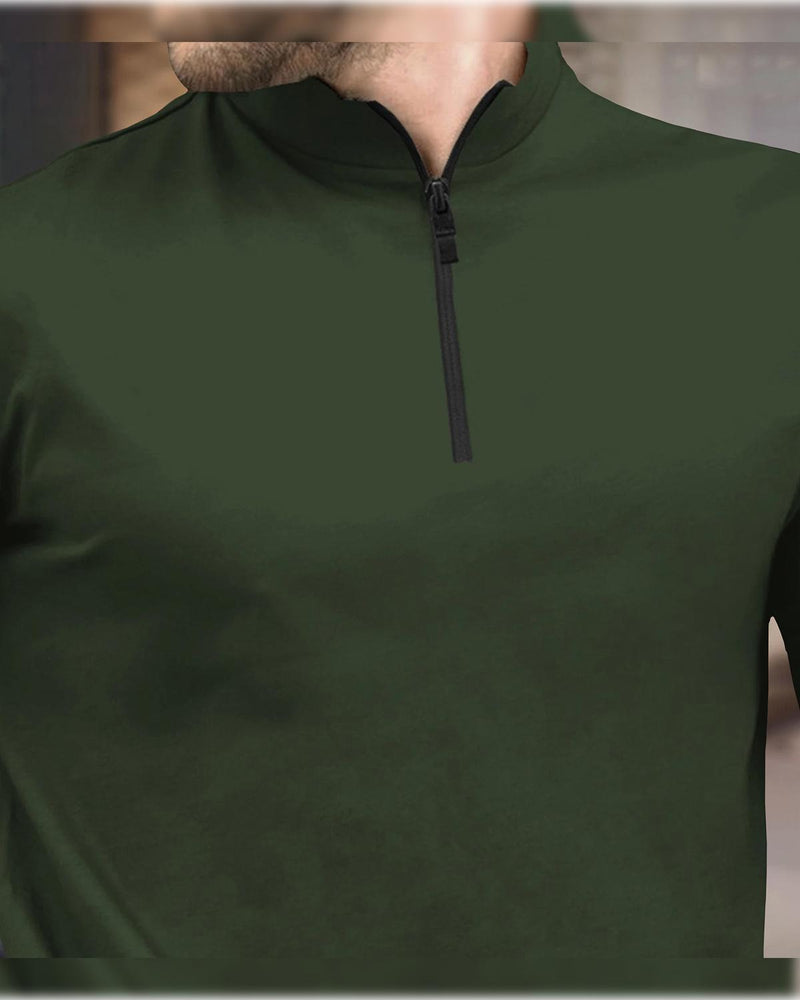 (Pack Of 2) Full Sleeve Men High Neck Plain T-shirts / Navy & Olive