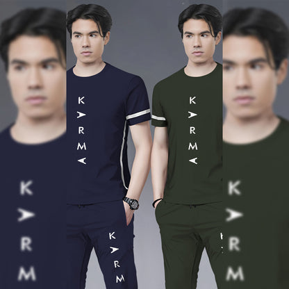 (Pack Of 2) Half Sleeve Printed Tracksuit Navy & Olivegreen