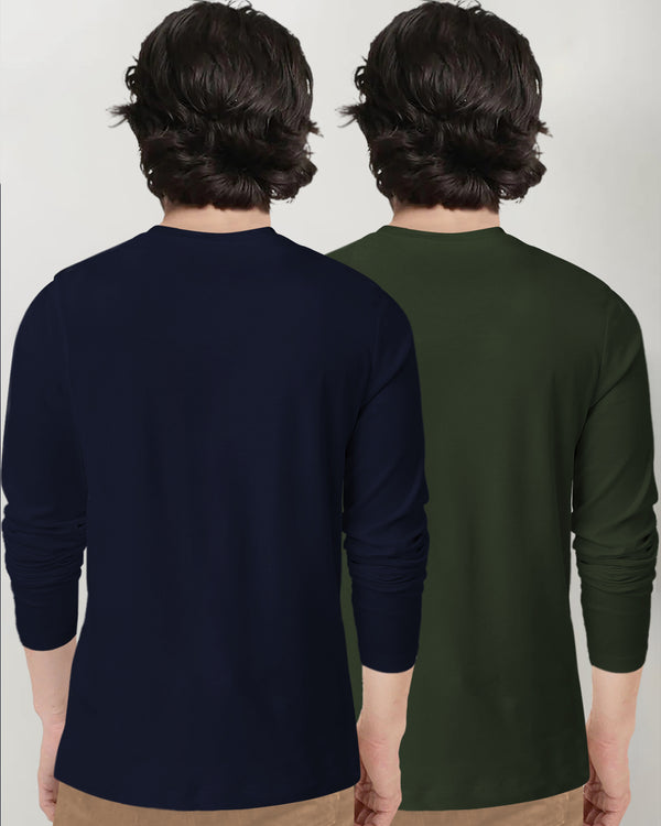 (Pack off 2) Kids Solid V Neck Cotton Blend T-Shirts | Navy & Olive Green