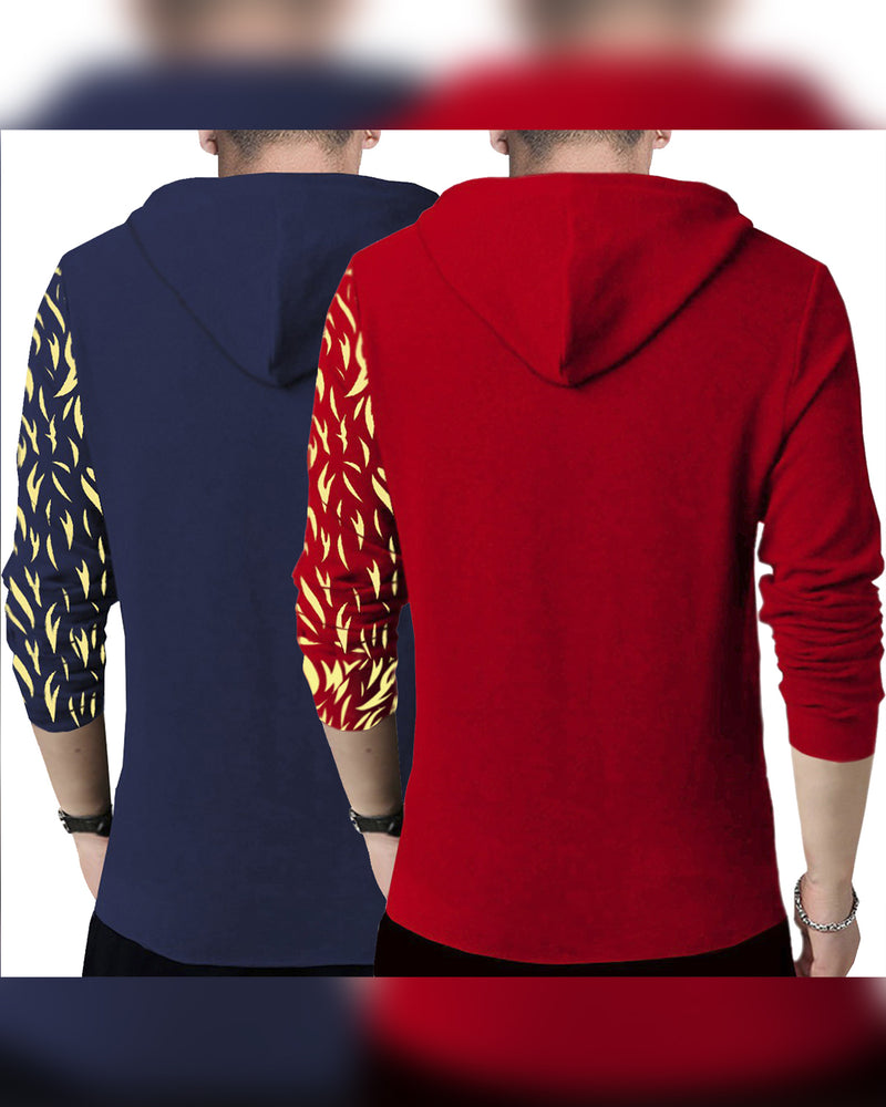 PACK OF 2 | Lion Printed Hooded Mask T-shirt | RED & NAVY