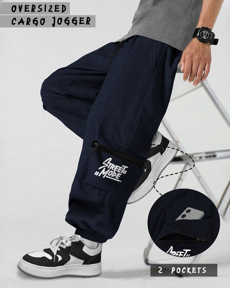 Men NAVY BLUE Printed Baggy fit oversized Cargo Jogger