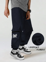 Men NAVY BLUE Printed Baggy fit oversized Cargo Jogger