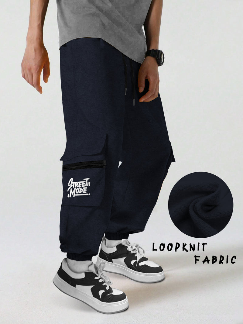 Men NAVY BLUE Printed Baggy fit oversized Cargo Jogger