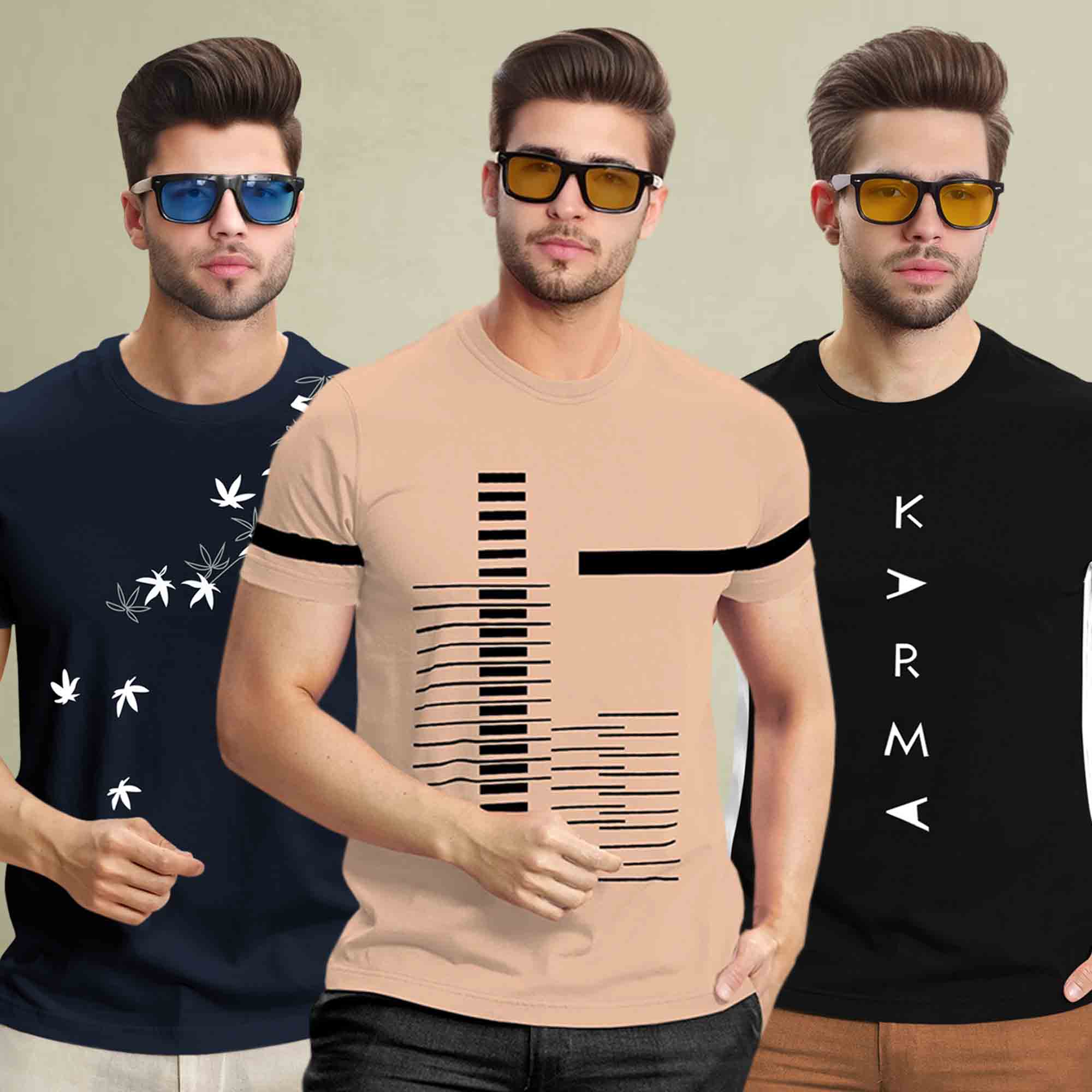 (Pack Of 3) Printed Half Sleeve Tshirts- 12 Variants
